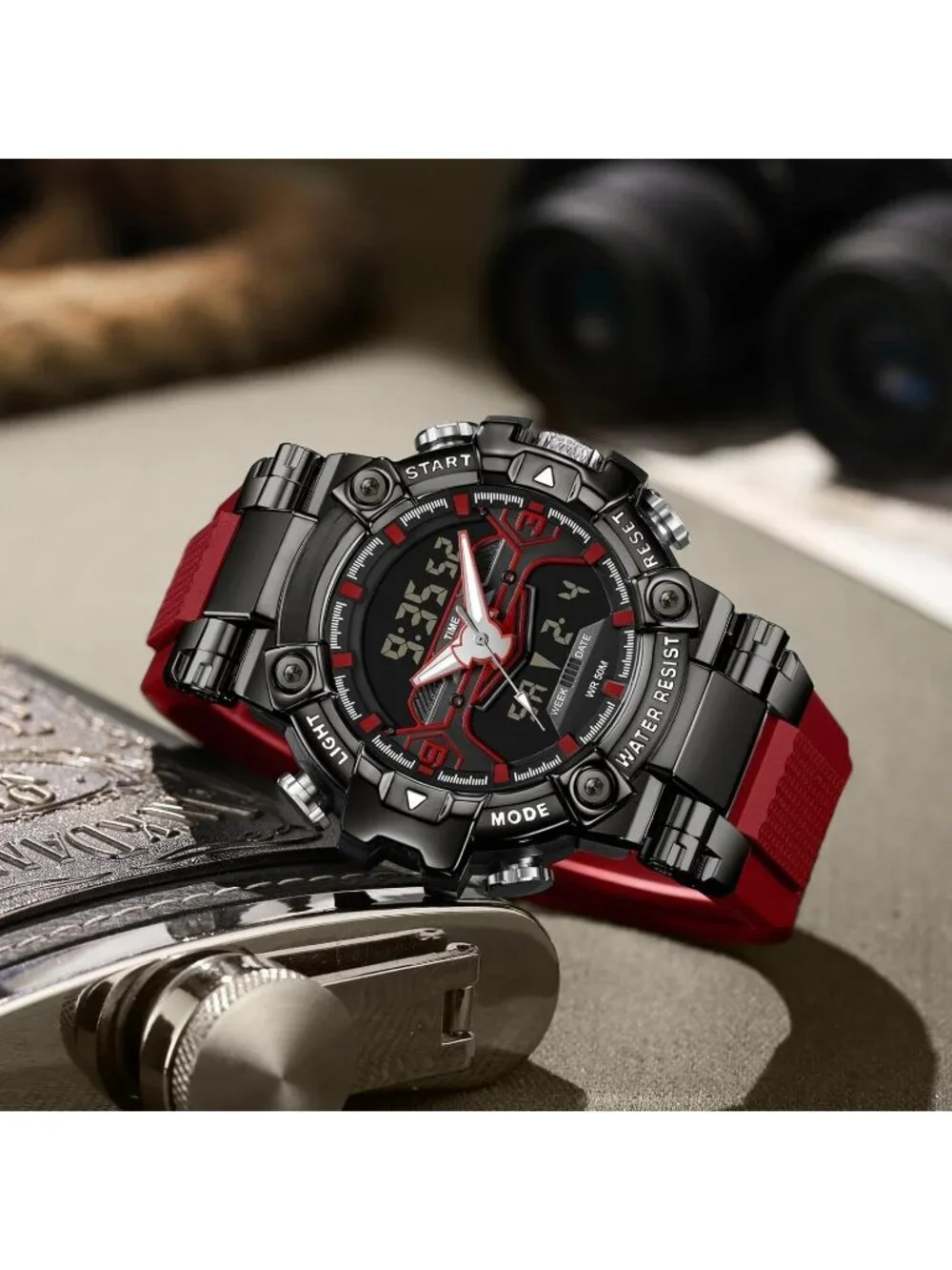 Men's Red Analog Quartz Cool Designer Hombres Unique Electronics Digital Watch
